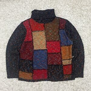 Coldwater Creek 90s/2000s M Patchwork Colorblock Boucle Turtleneck Sweater
